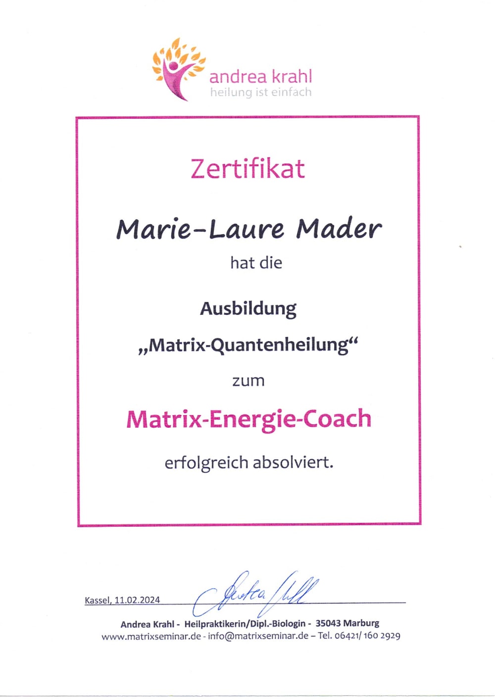 Zertifikat-Matrix-Energie-Coach