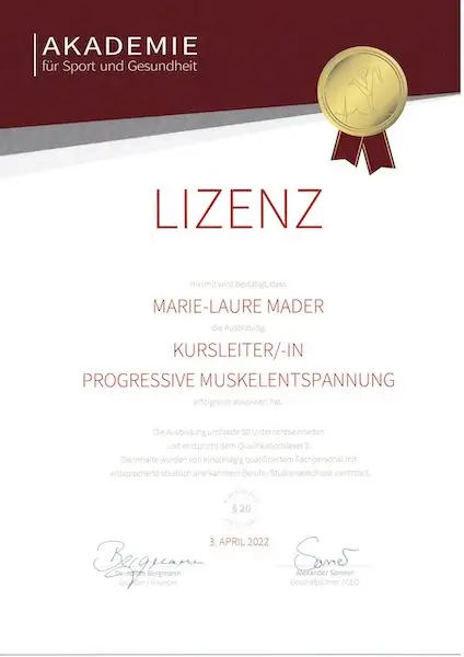 Lizenz Akademie für Sport und Gesundheit: Kursleiterin Progressive Muskelentspannung