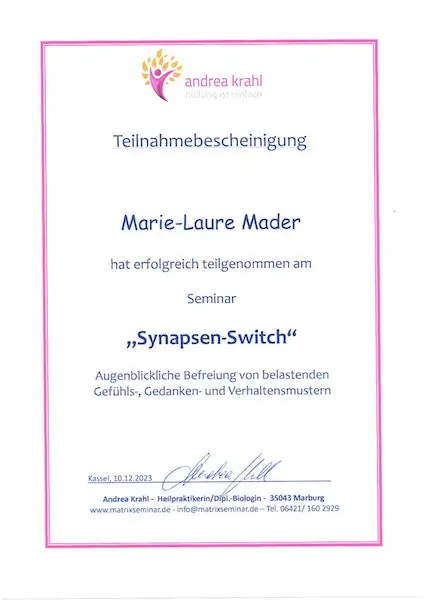 Teilnahmebestätigung Andrea Kahl: "Synapsen-Switch"